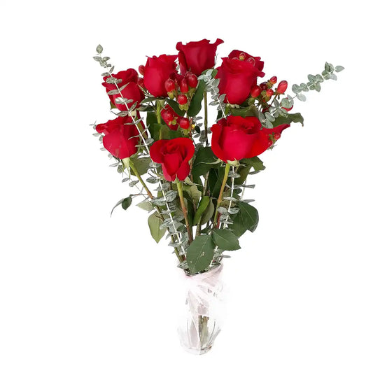 Florero Cilindro 10 Rosas Rojas