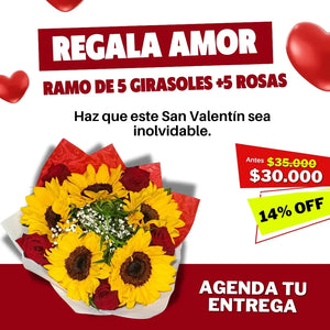 Ramo de 5 girasoles +5 rosas